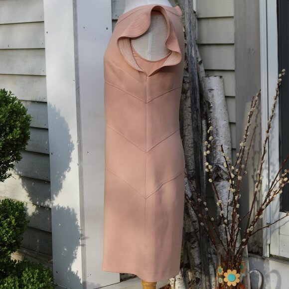 Ann Taylor Blush Knit Flutter Cap Sleeve Seamed Knit Crepe Sheath Dress Sz 6 - Picture 6 of 9